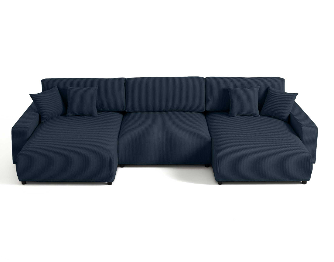 Canapé panoramique en U 7 places convertible avec coffre en velours côtelé Pivoine