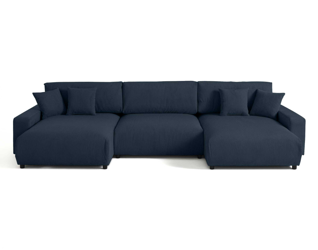 Canapé panoramique en U 7 places convertible avec coffre en velours côtelé Pivoine