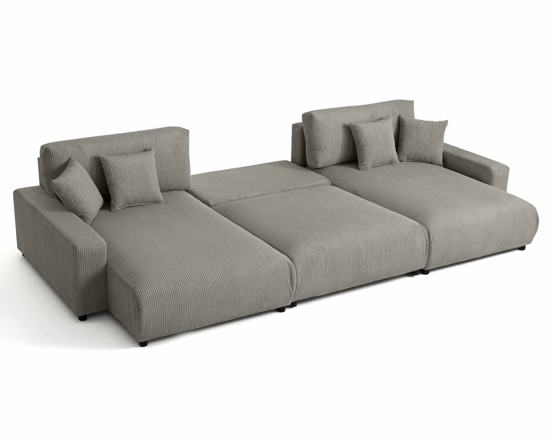 Canapé panoramique en U 7 places convertible avec coffre en velours côtelé Pivoine