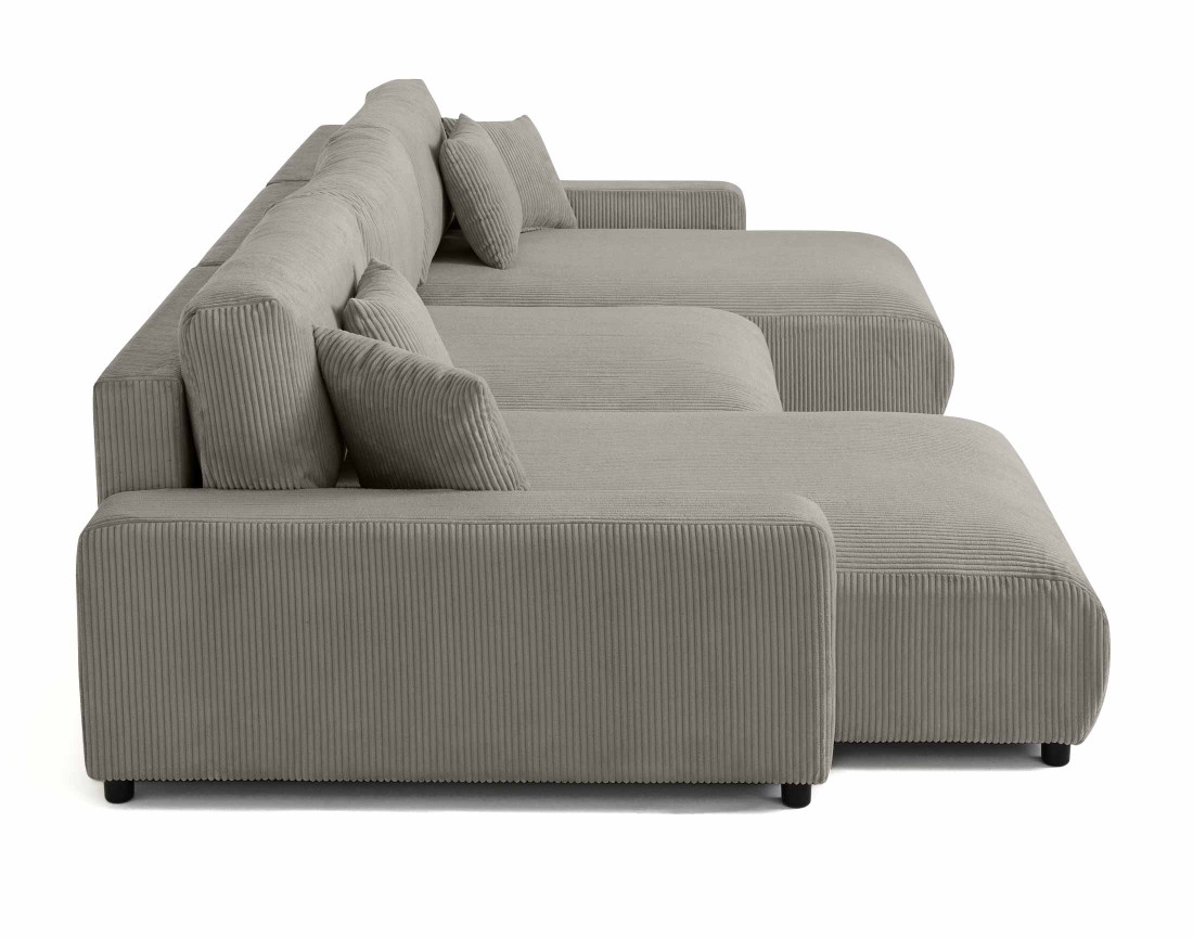 Canapé panoramique en U 7 places convertible avec coffre en velours côtelé Pivoine