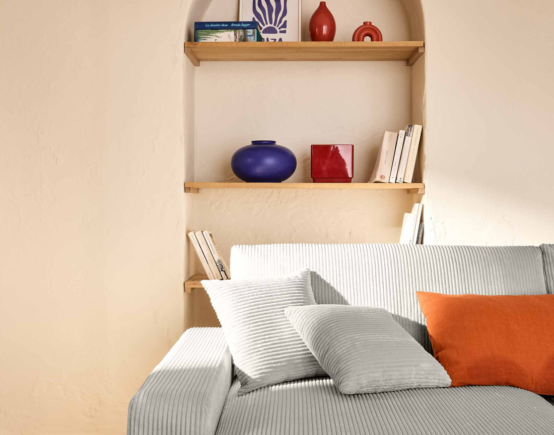 Canapé panoramique en U 7 places convertible avec coffre en velours côtelé Pivoine