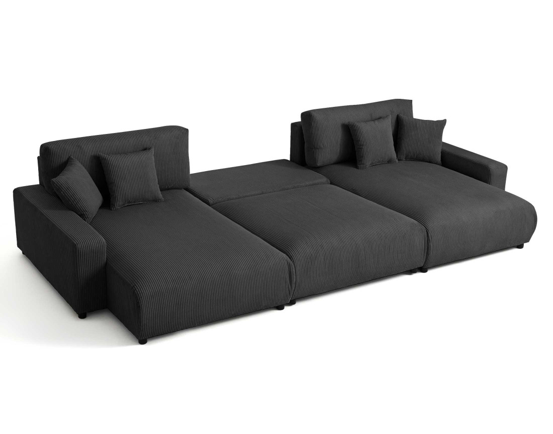 Canapé panoramique en U 7 places convertible avec coffre en velours côtelé Pivoine