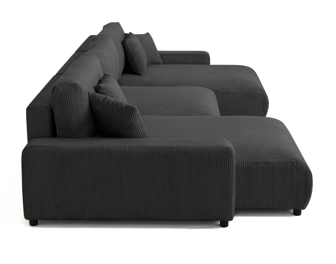 Canapé panoramique en U 7 places convertible avec coffre en velours côtelé Pivoine