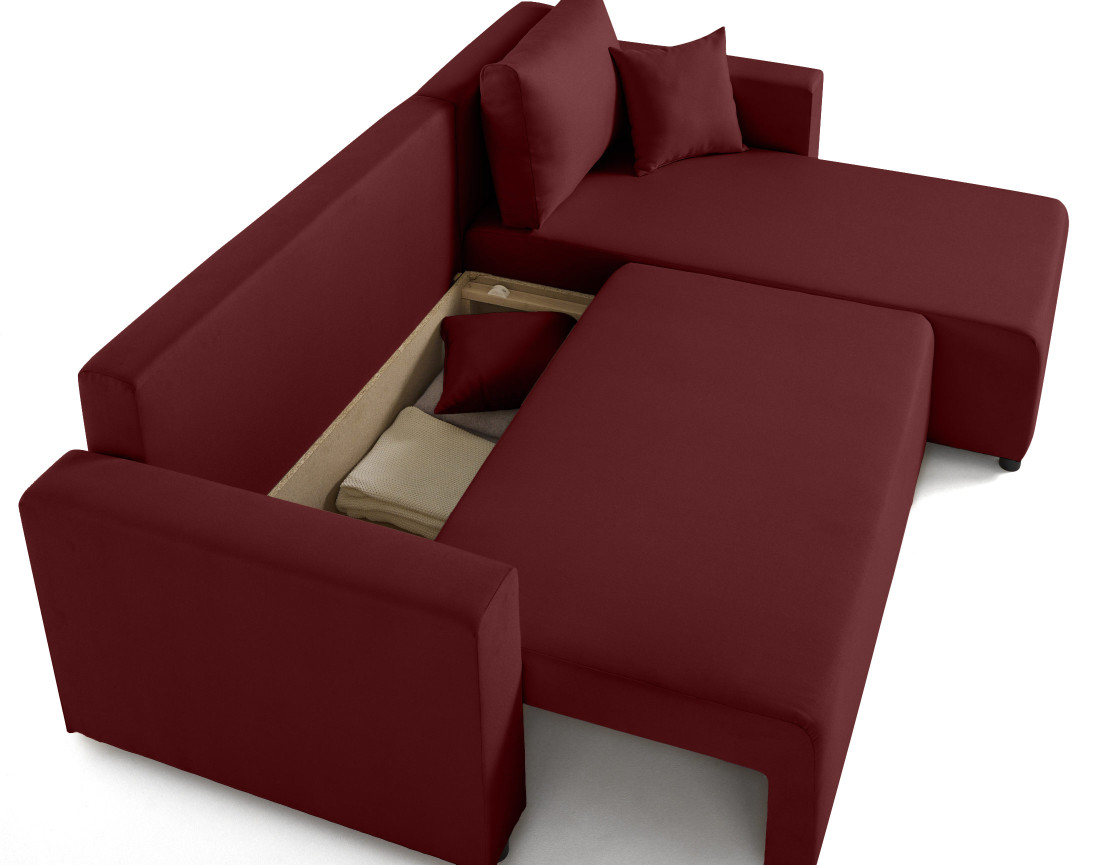 Canapé d'angle réversible 4 places convertible avec coffre en tissu Regala