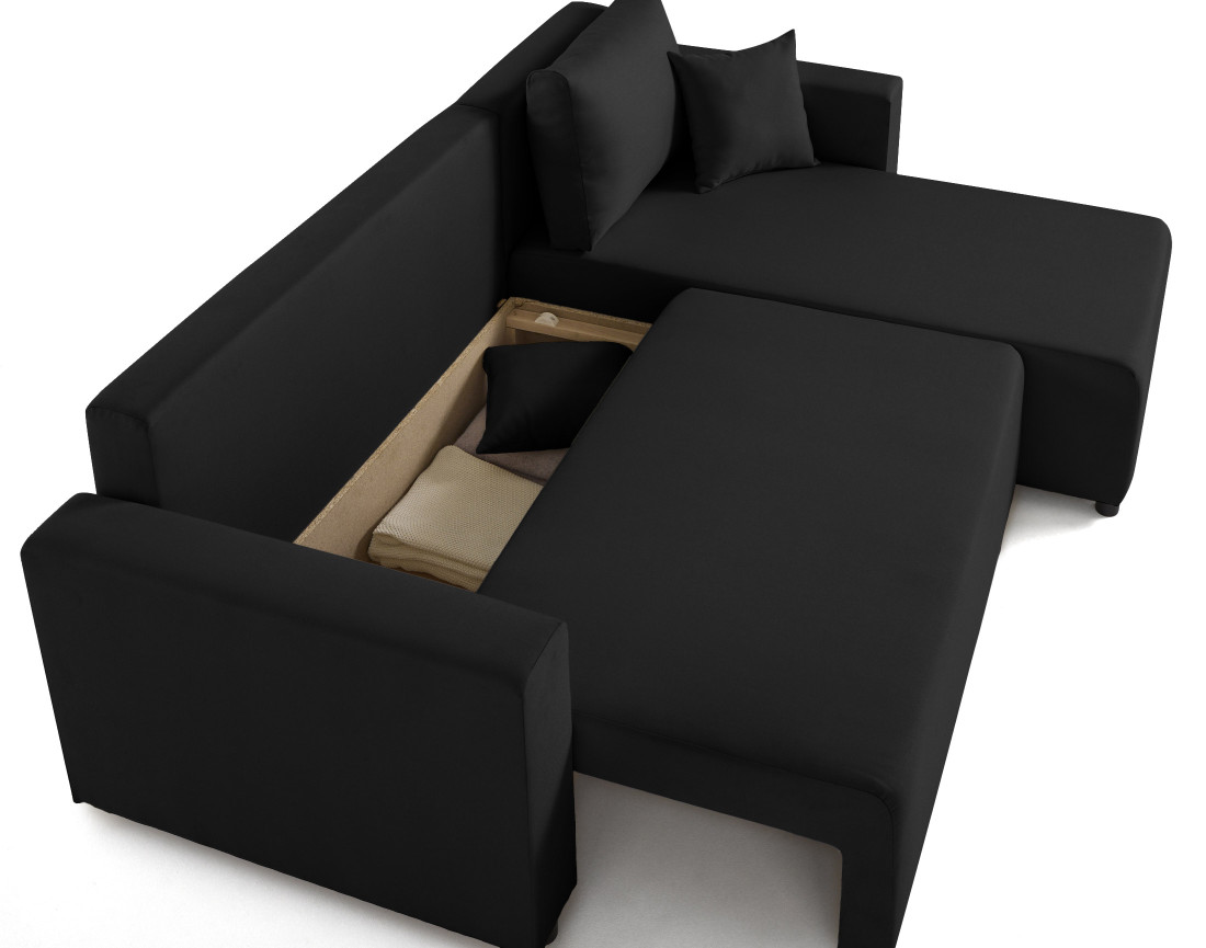 Canapé d'angle réversible 4 places convertible avec coffre en tissu Regala