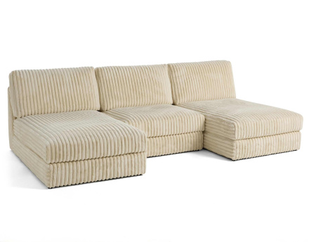 Canapé panoramique modulable en fausse fourrure côtelée