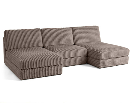 Canapé panoramique modulable en fausse fourrure côtelée