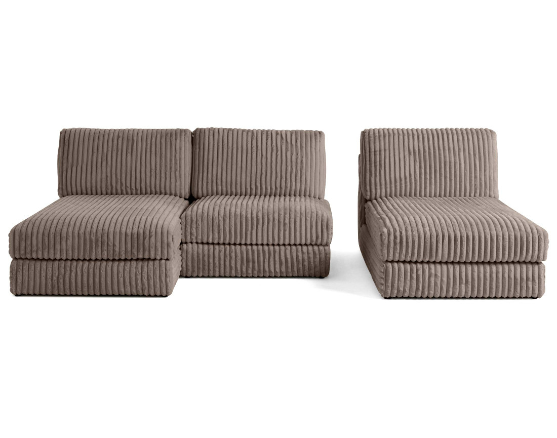 Canapé panoramique modulable en fausse fourrure côtelée