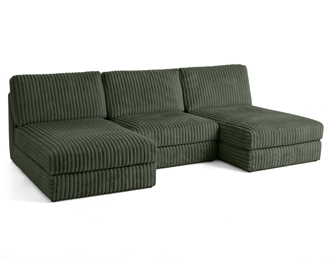 Canapé panoramique modulable en fausse fourrure côtelée