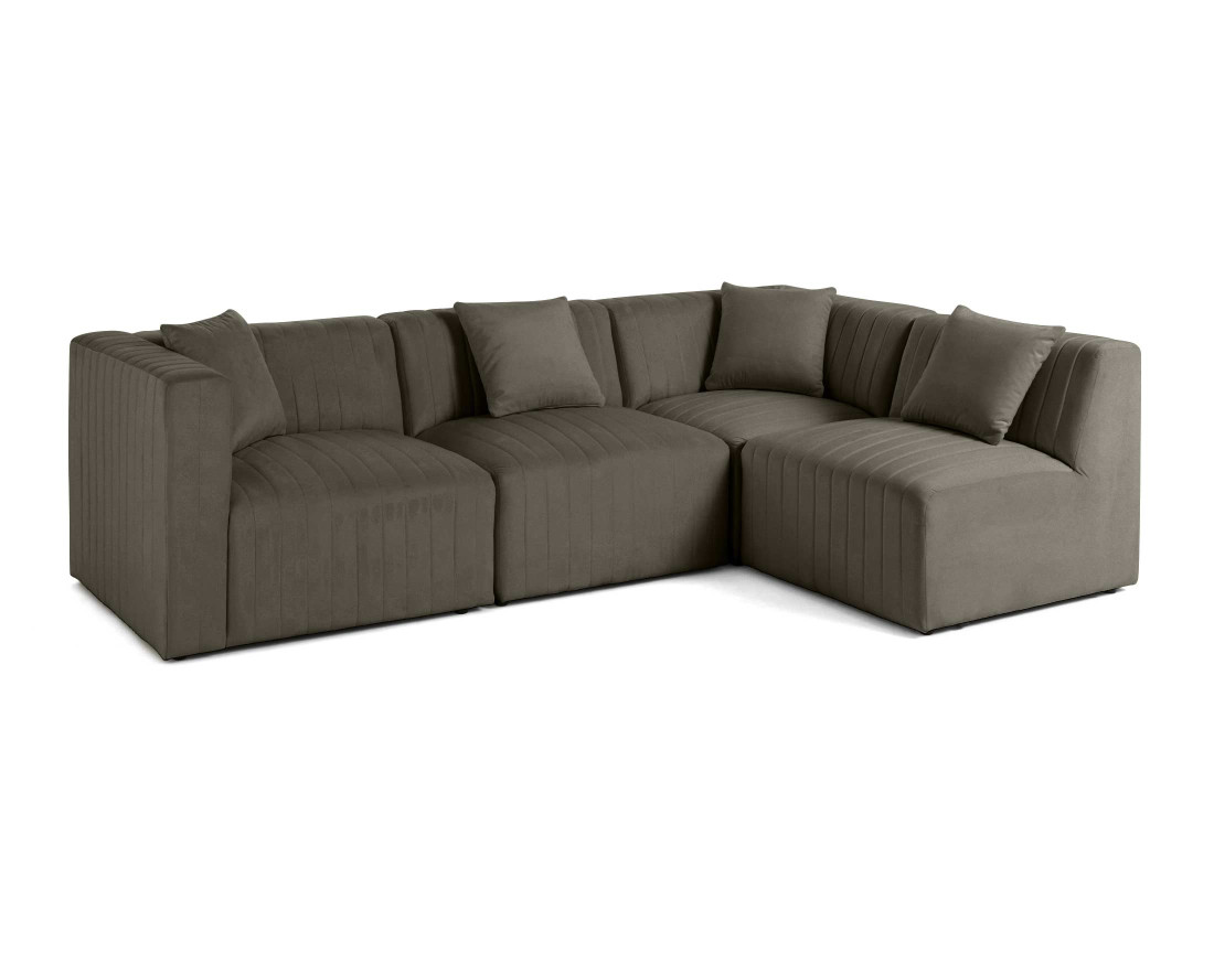 Canapé modulable d'angle droit 5 places avec pouf d'appoint en velours Nova