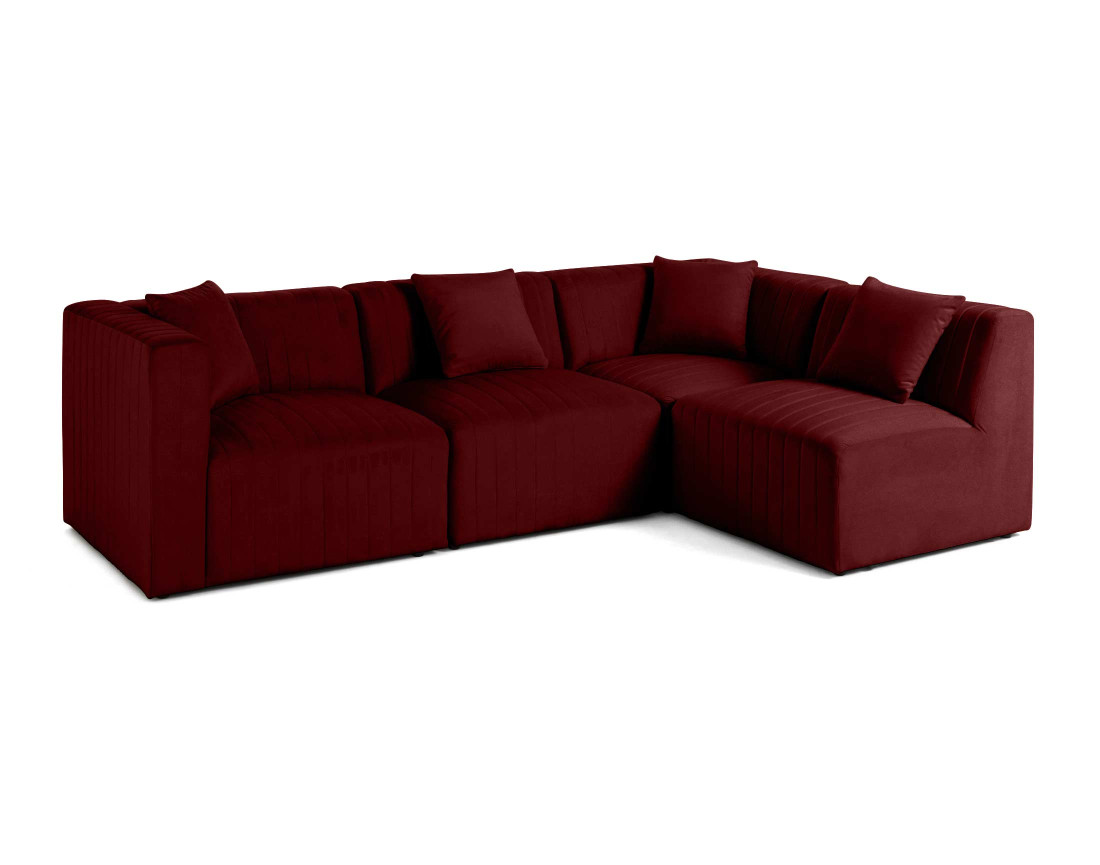 Canapé modulable d'angle droit 5 places avec pouf d'appoint en velours Nova