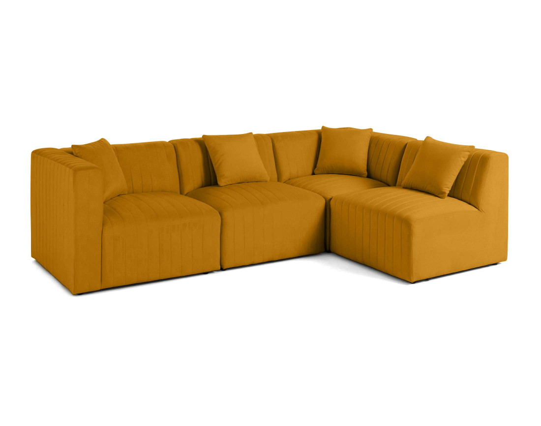 Canapé modulable d'angle droit 5 places avec pouf d'appoint en velours Nova