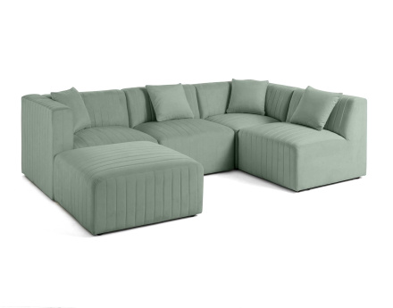 Canapé modulable d'angle droit 5 places avec pouf d'appoint en velours Nova