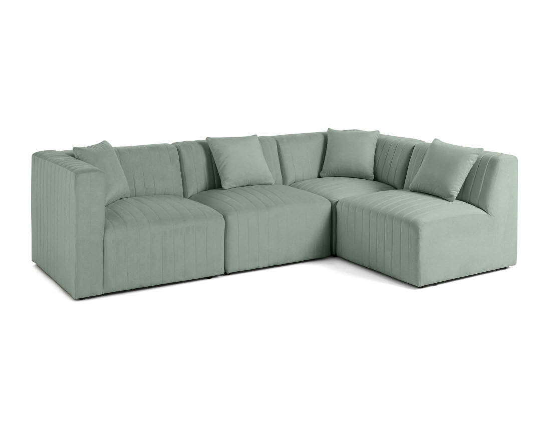 Canapé modulable d'angle droit 5 places avec pouf d'appoint en velours Nova