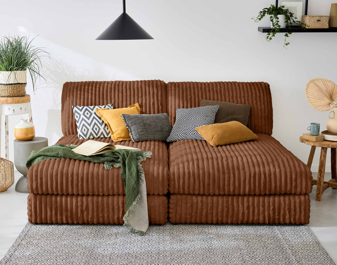 Canapé modulable 3 places en fausse fourrure côtelée Jasper