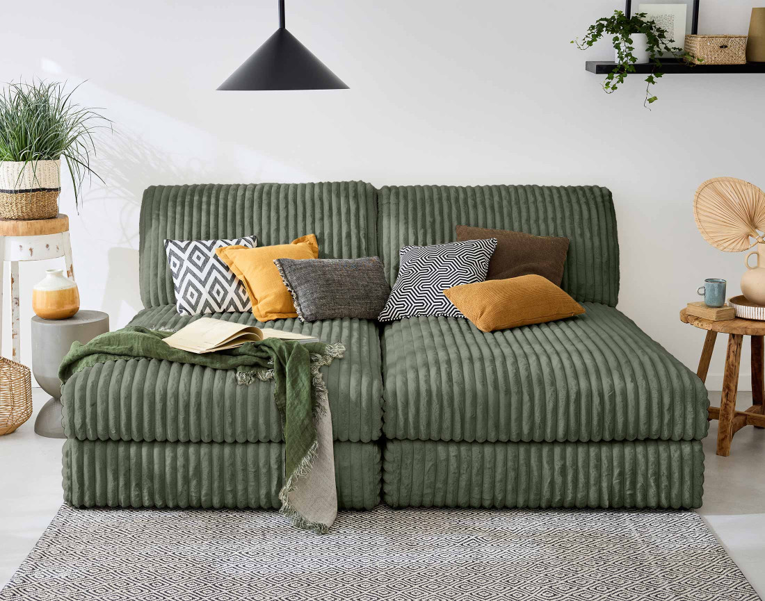 Canapé modulable 3 places en fausse fourrure côtelée Jasper