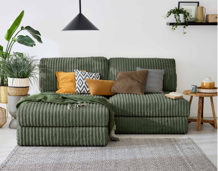 Canapé d'angle modulable 4 places en fausse fourrure côtelée Jasper