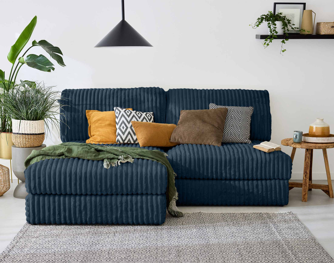 Canapé d'angle modulable 4 places en fausse fourrure côtelée Jasper