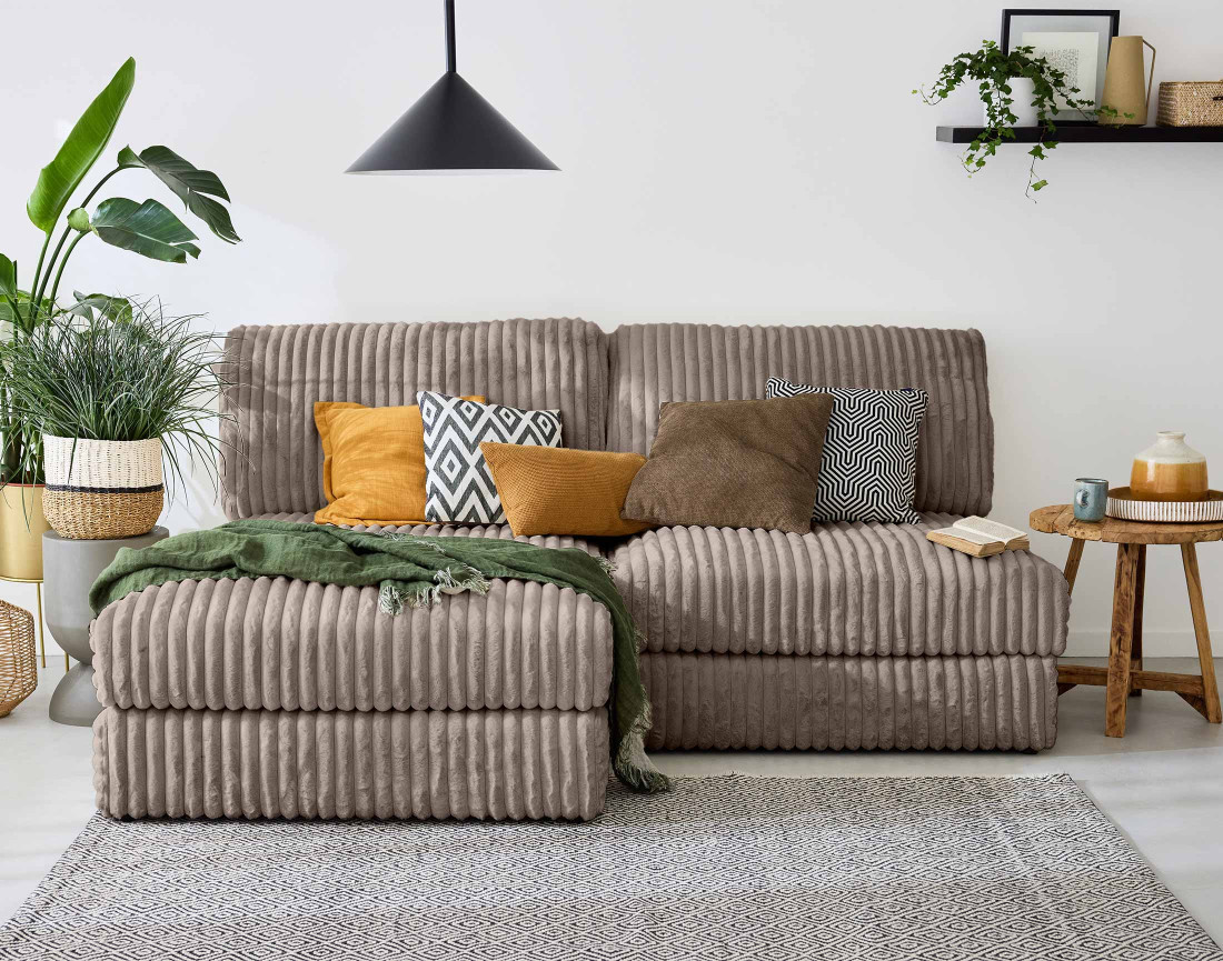 Module d'assise sans accoudoirs en fausse fourrure côtelée Jasper