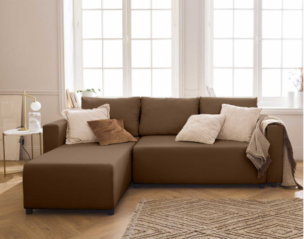 Canapé d'angle réversible 4 places convertible avec coffre en tissu Regala