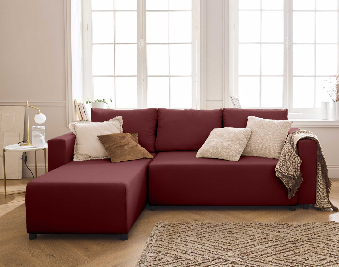 Canapé d'angle réversible 4 places convertible avec coffre en tissu Regala