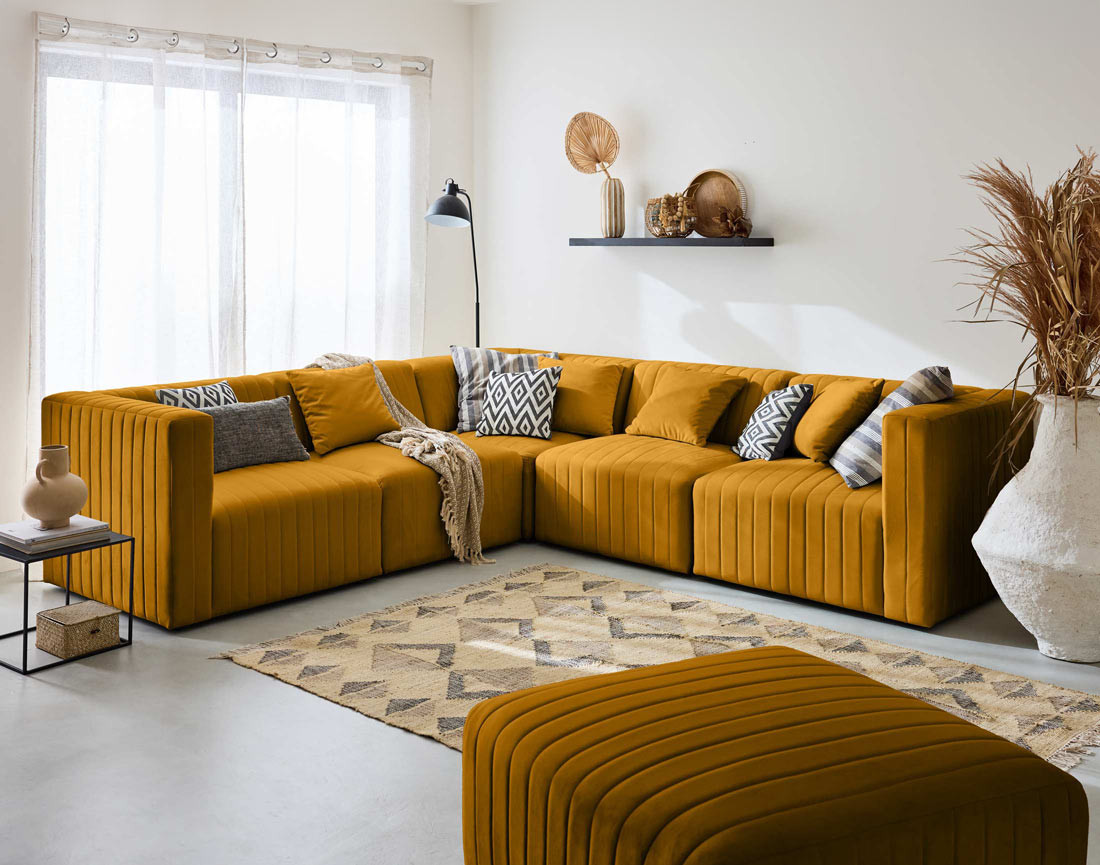 Canapé modulable d'angle réversible 6 places en velours Nova