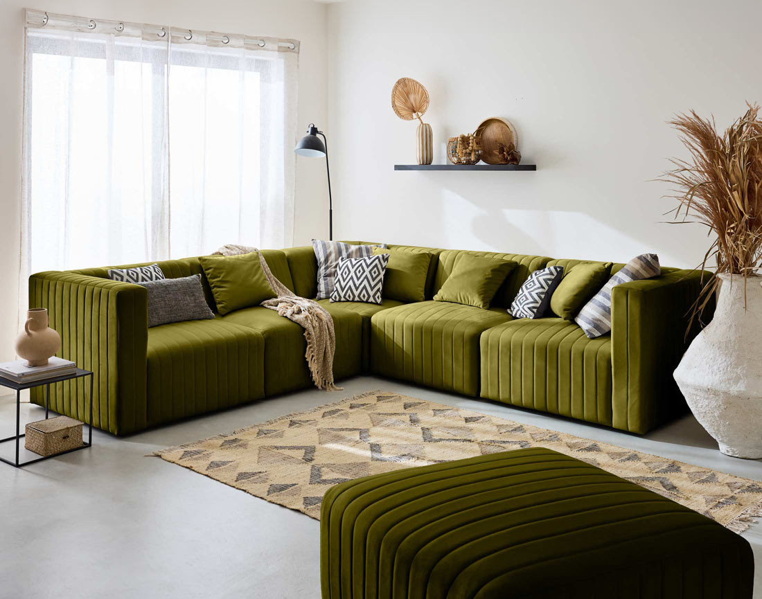 Canapé modulable d'angle réversible 6 places en velours Nova