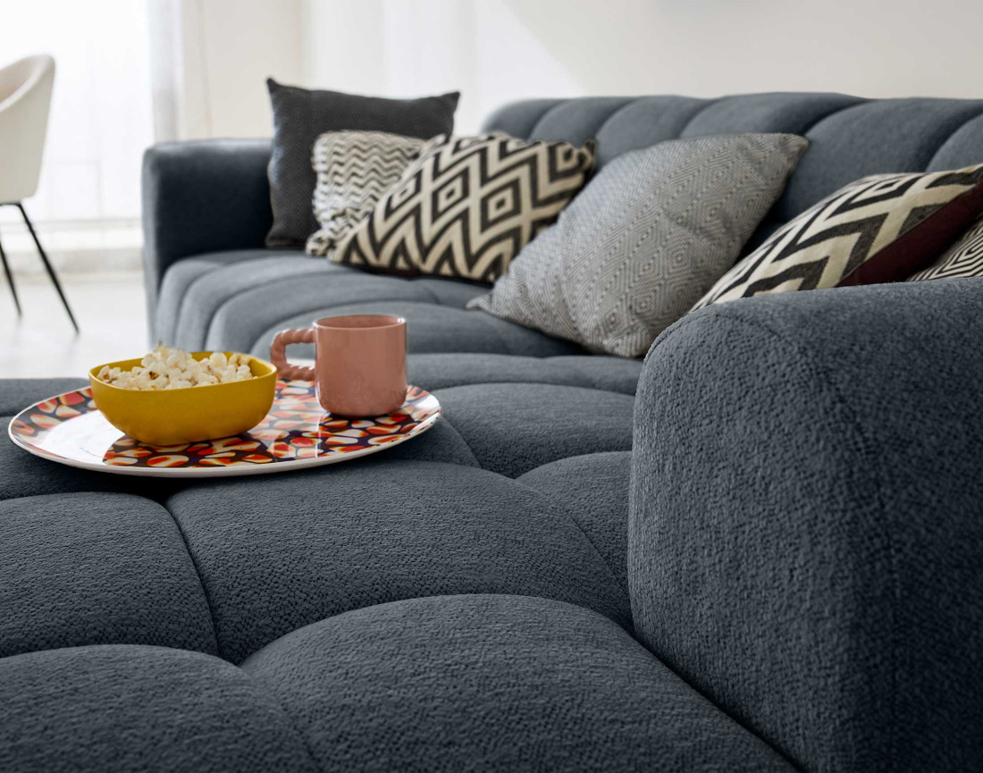 Canapé d'angle droit 4 places en tissu texturé Ray