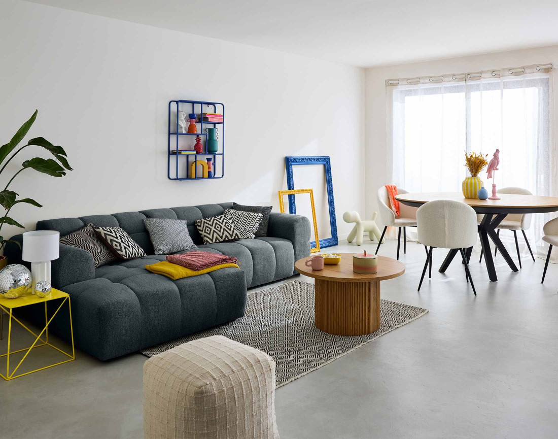 Canapé d'angle gauche 4 places en tissu texturé