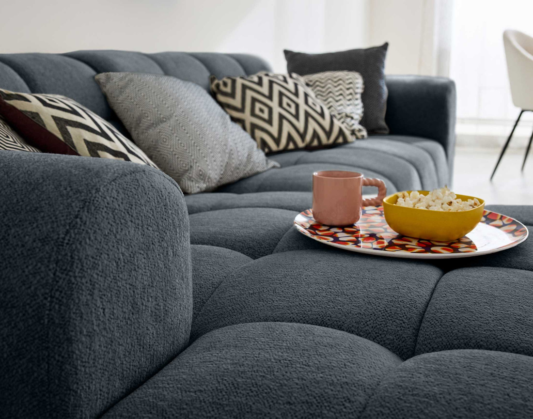 Canapé d'angle gauche 4 places en tissu texturé