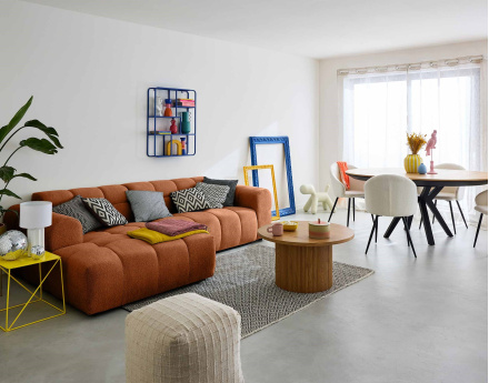 Canapé d'angle gauche 4 places en tissu texturé