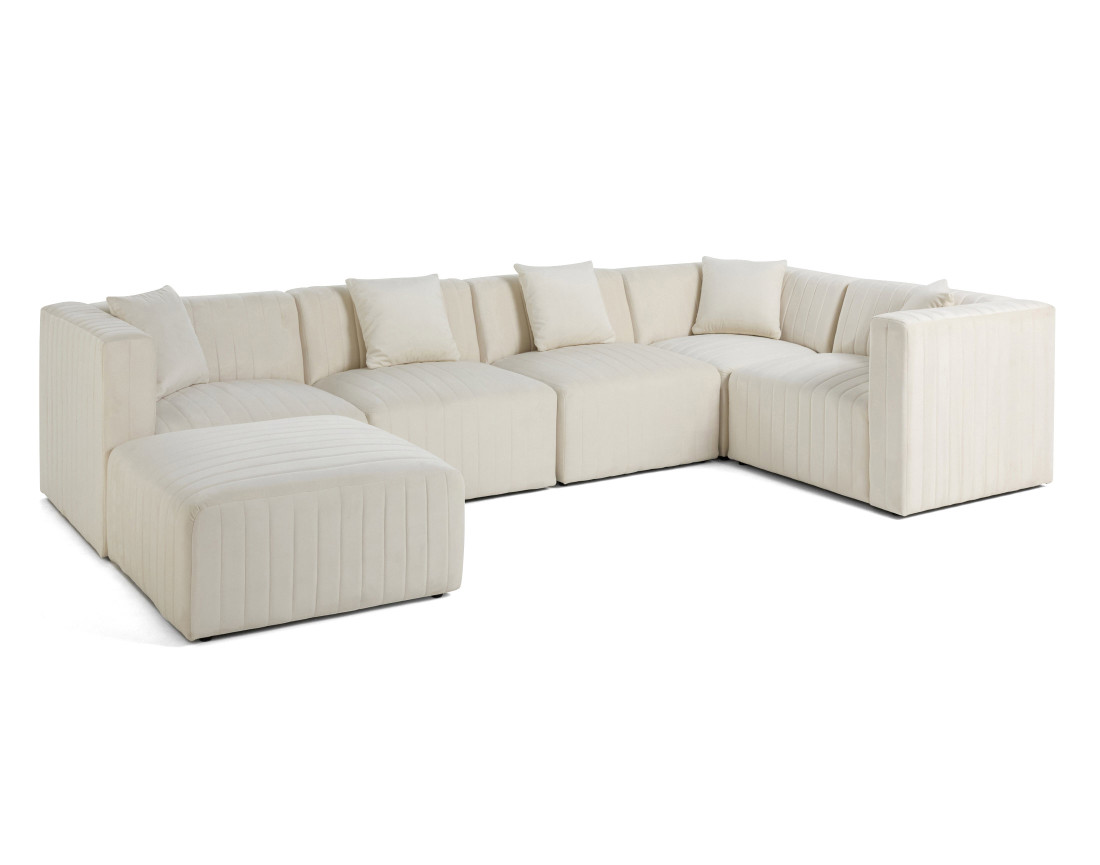 Canapé modulable d'angle réversible 6 places avec pouf d'appoint en velours Nova