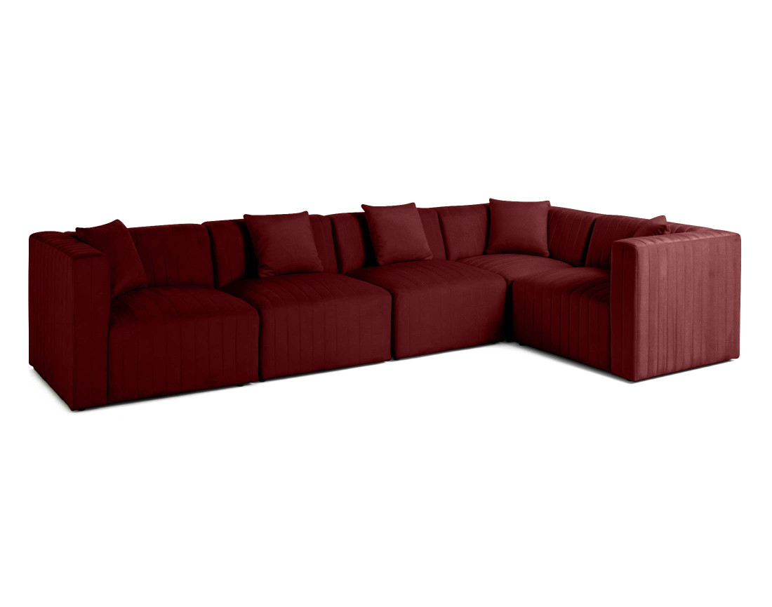 Canapé modulable d'angle réversible 6 places avec pouf d'appoint en velours Nova