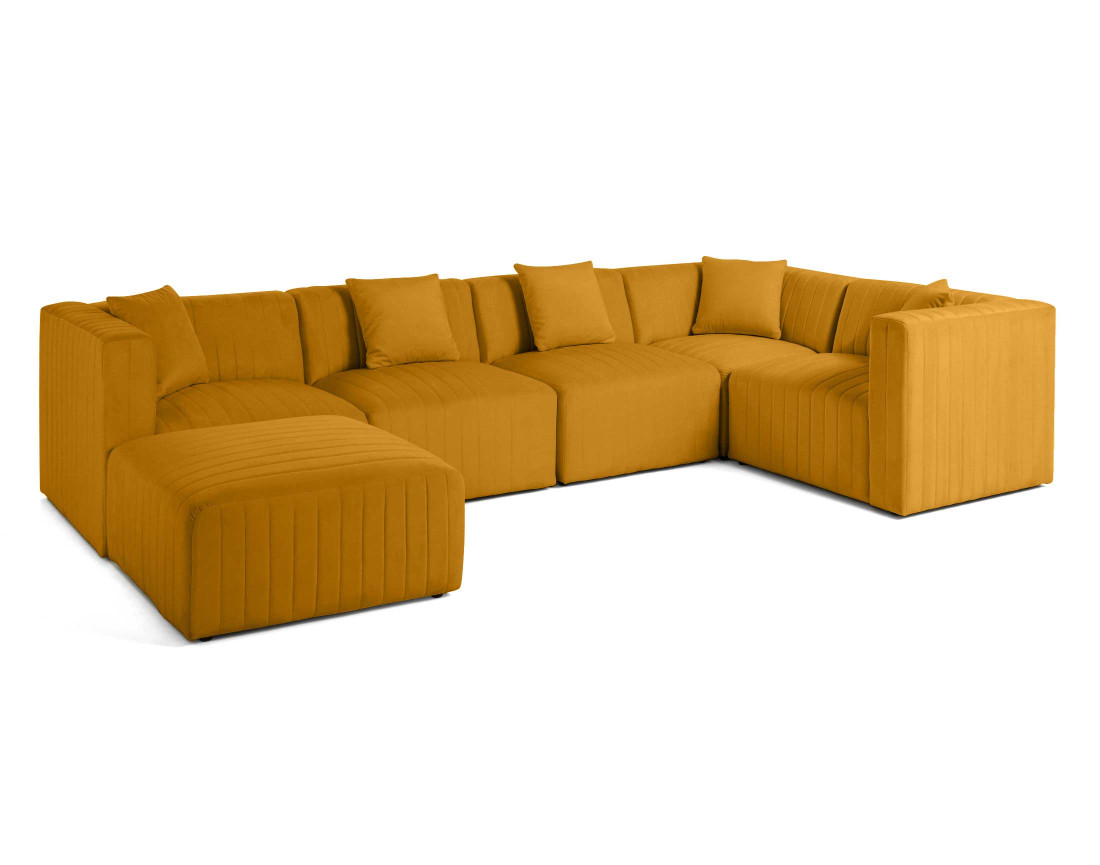 Canapé modulable d'angle réversible 6 places avec pouf d'appoint en velours Nova