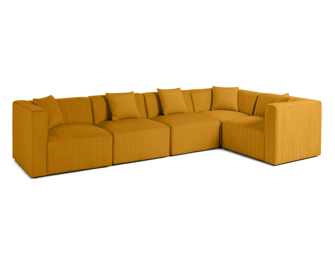 Canapé modulable d'angle réversible 6 places avec pouf d'appoint en velours Nova