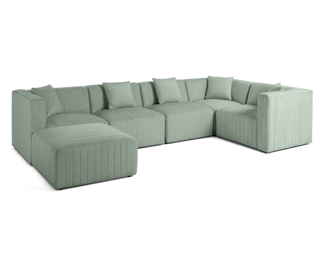 Canapé modulable d'angle réversible 6 places avec pouf d'appoint en velours Nova