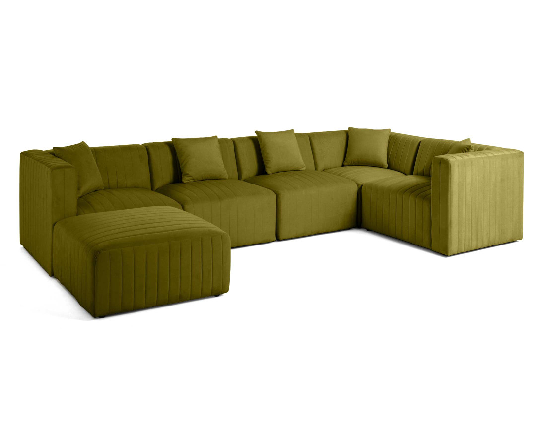 Canapé modulable d'angle réversible 6 places avec pouf d'appoint en velours Nova