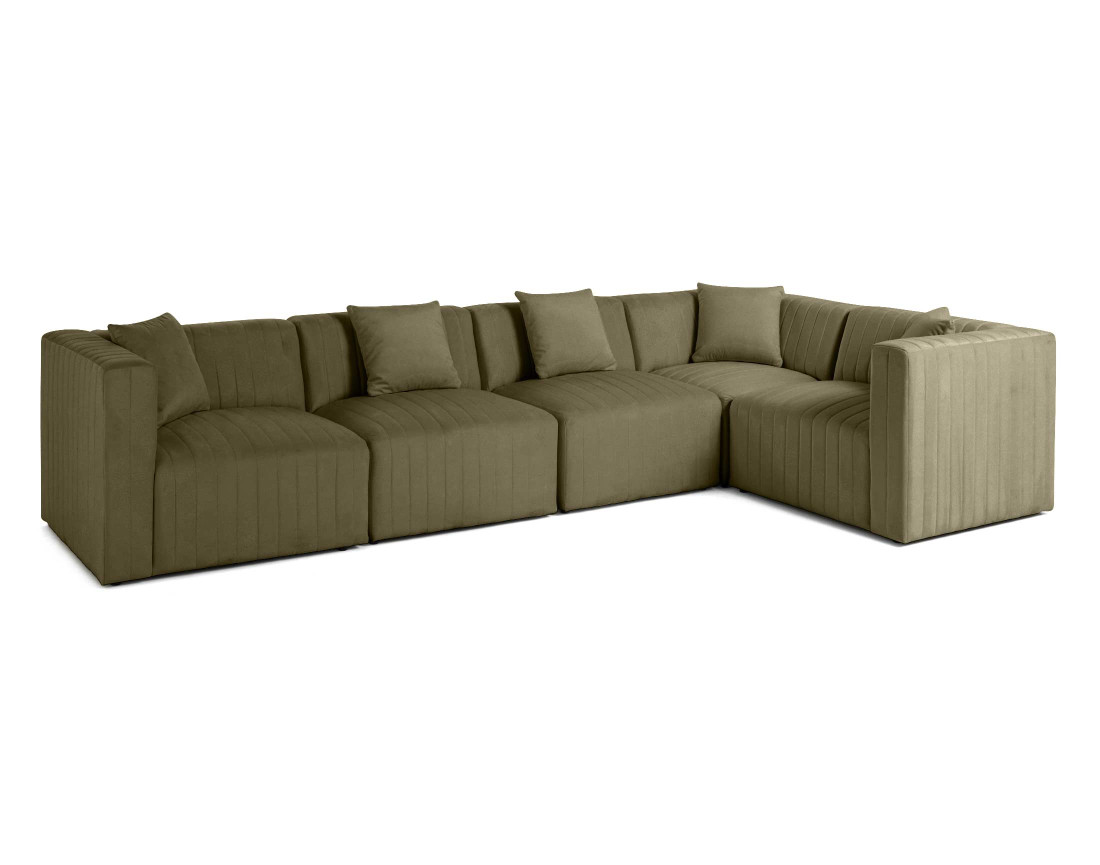 Canapé modulable d'angle réversible 6 places avec pouf d'appoint en velours Nova