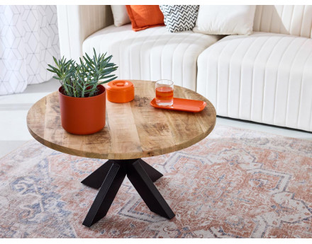 Table basse ronde bois et noir 80 cm Eldorado