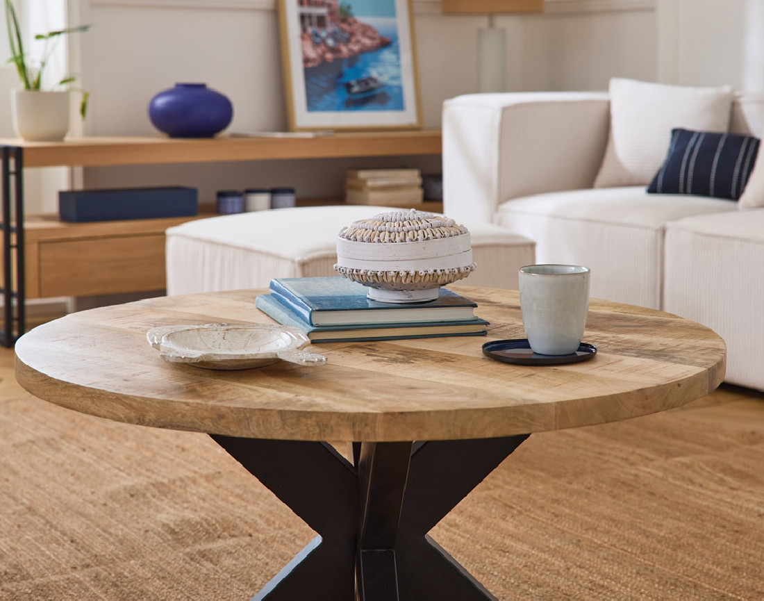 Table basse ronde bois et noir 80 cm Eldorado