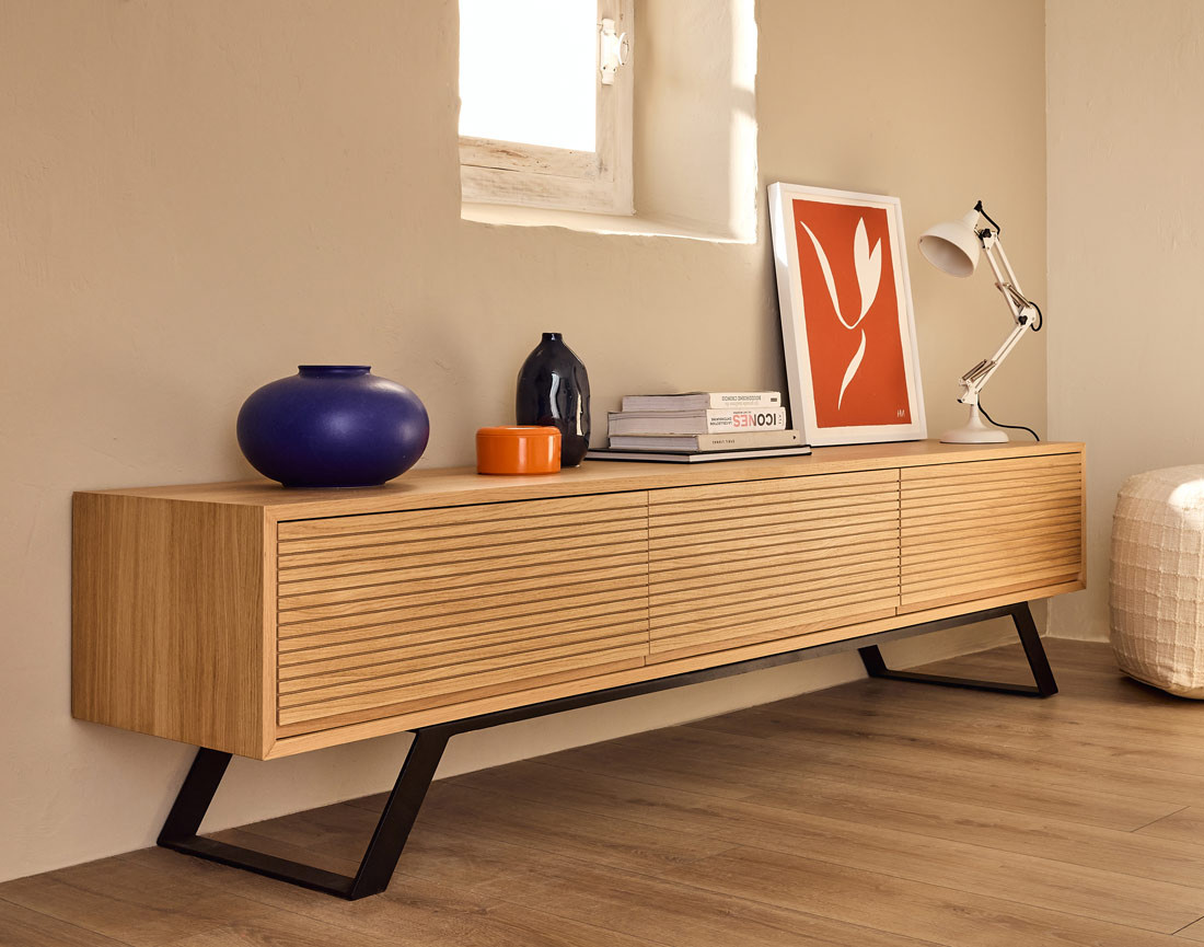 Meuble TV bois et noir 200 cm Zapallar