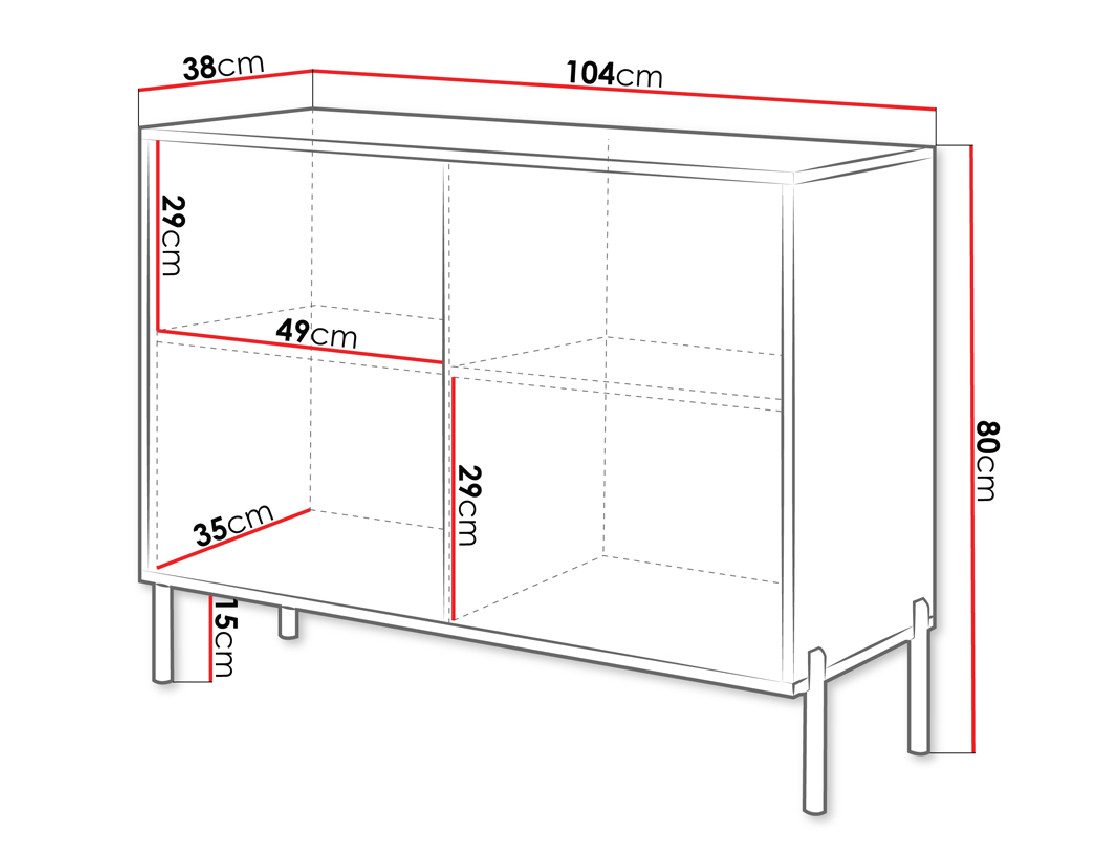 Buffet 2 portes noir et pieds dorés 104cm Velloso