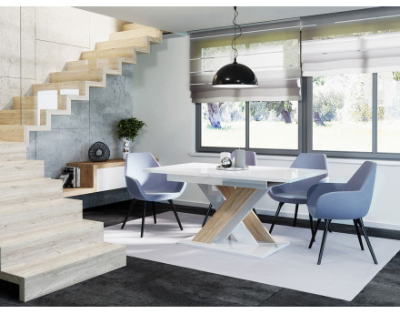 Table à manger extensible blanc et chêne clair 140 à 180 cm Buriti