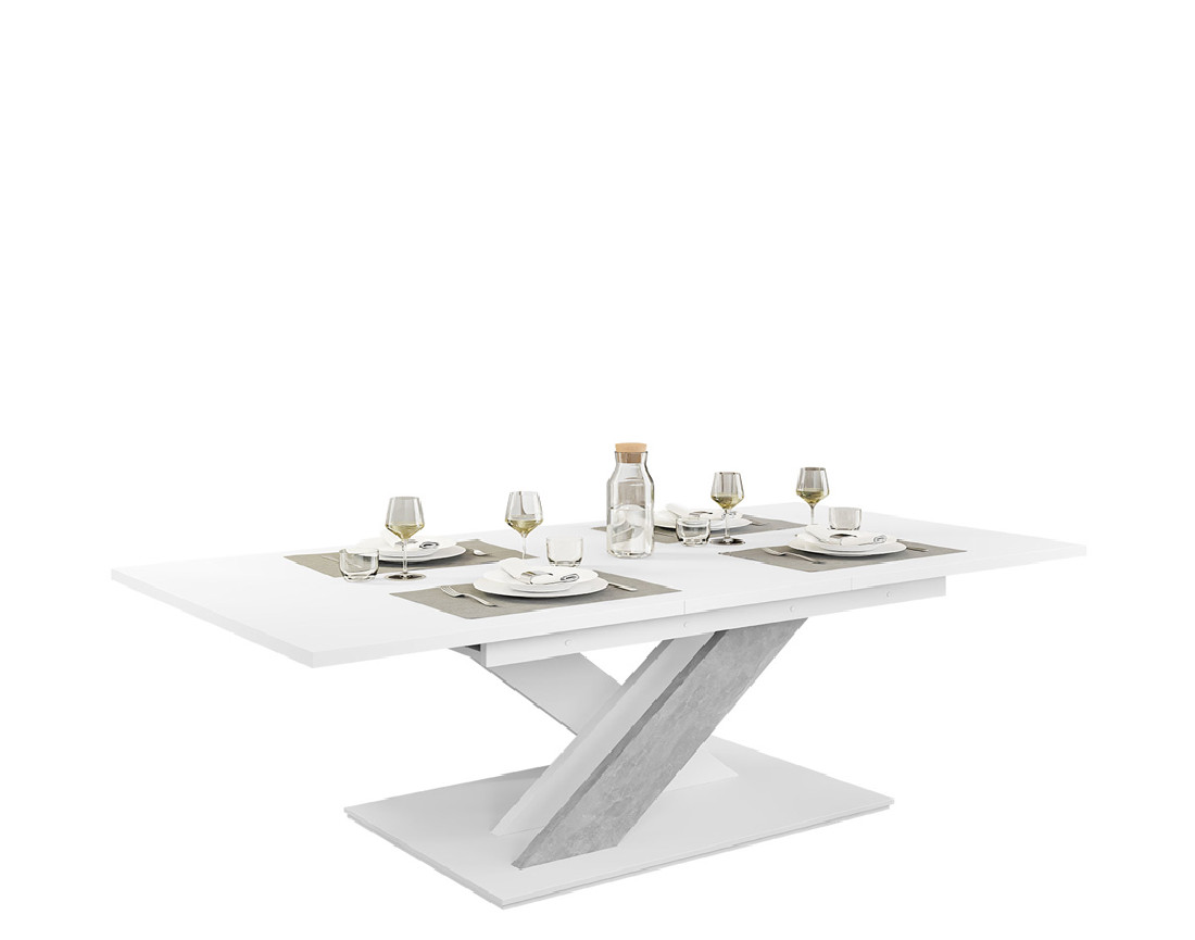 Table à manger extensible blanc et effet marbre 140 à 180 cm Buriti