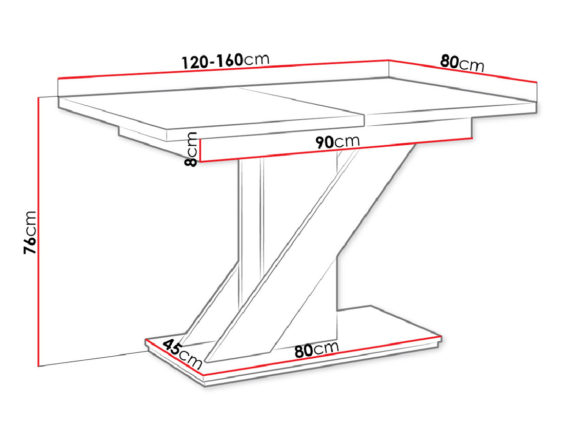 Table a manger extensible blanc et effet béton 120 à 160cm Burnie