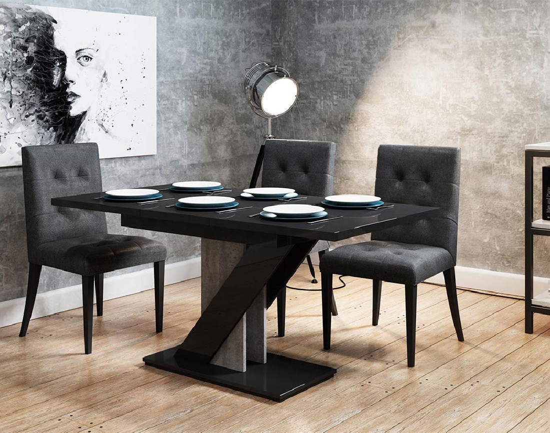 Table à manger extensible noir et effet béton 120 à 160 cm Burnie