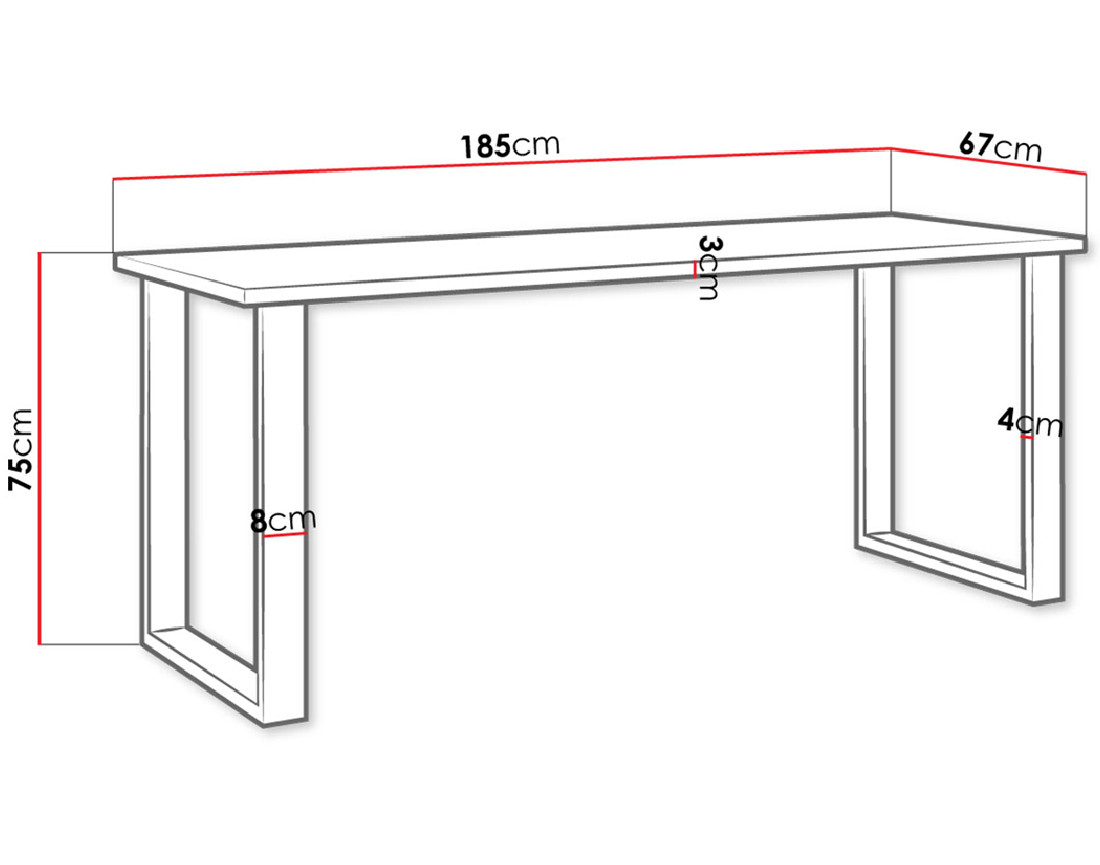 Table à manger blanche et pieds noirs 185cm Caronal