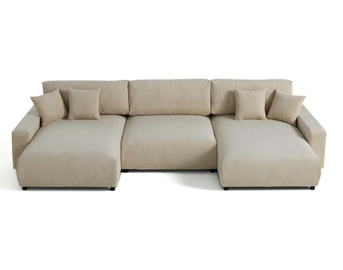 Canapé panoramique en U 7 places convertible avec coffre en velours côtelé Pivoine