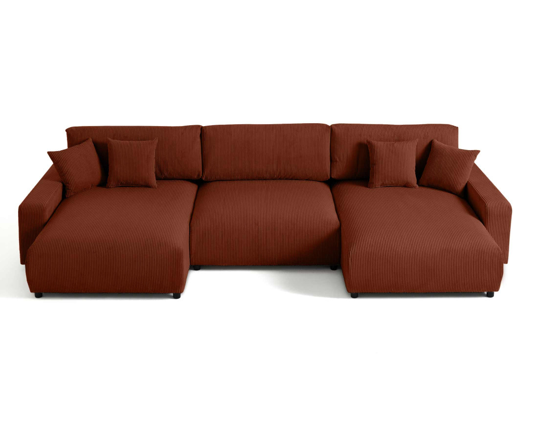 Canapé panoramique en U 7 places convertible avec coffre en velours côtelé Pivoine