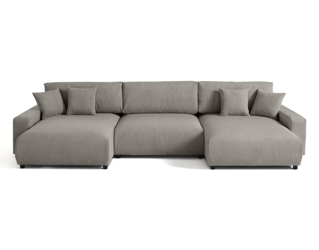 Canapé panoramique en U 7 places convertible avec coffre en velours côtelé Pivoine